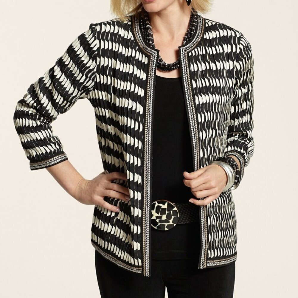 Chicos‎ Travelers Collection Pleated Art Open Women's Cardigan *Size L